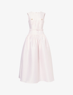 SELF-PORTRAIT: Sleeveless Dropped-Waist Taffeta Midi Dress