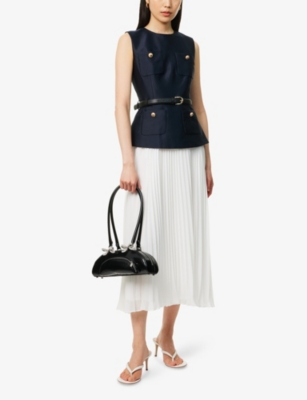 Self-portrait Womens Pleated Sleeveless Woven Midi Dress Blue In Black