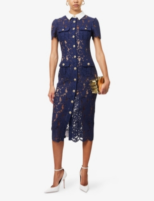 Self-portrait Self Portrait Women Lace Contrast Collar Midi Dress In Blue