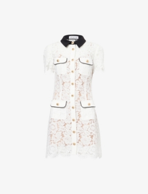 SELF-PORTRAIT: Embellished Semi-Sheer Lace Mini Dress