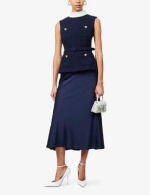 Self-portrait Self Portrait Navy Boucle Sleeveless Midi Dress