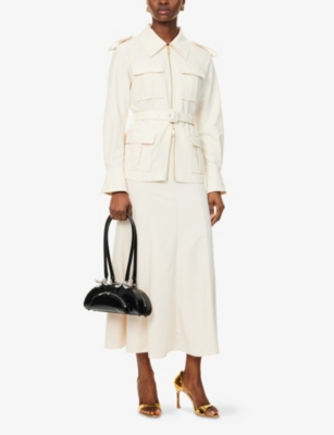 Self-portrait Womens Cream Belted Detachable-skirt Woven Midi Dress