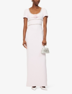 SELF-PORTRAIT: Crystal Scoop-Neck Woven Maxi Dress