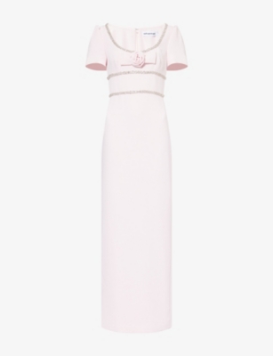 SELF-PORTRAIT: Crystal Scoop-Neck Woven Maxi Dress