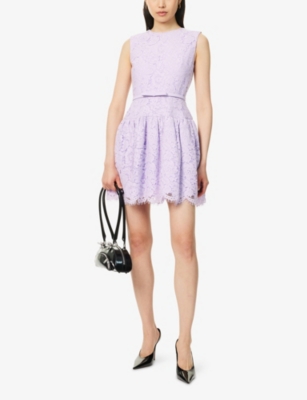 Self-portrait Sleeveless Lace Cotton Blend Mini Dress