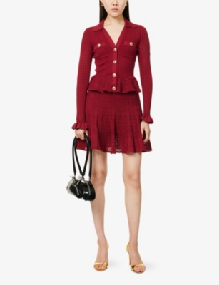 Self-portrait Self Portrait Women Burgundy Pointelle Knit Long-sleeved Mini Dress In Red