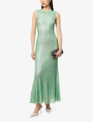 Rhinestone Sleeveless Stretch-Woven Midi Dress