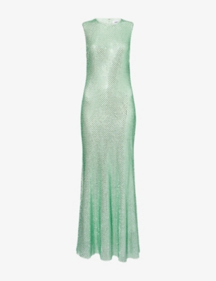 SELF-PORTRAIT: Rhinestone Sleeveless Stretch-Woven Midi Dress