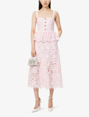 Self-portrait Womens Pink Peplum Sleeveless Lace Midi Dress In Pink