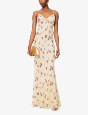 Self-portrait Self Portrait Yellow Floral Rhinestone Maxi Dress In Neutral