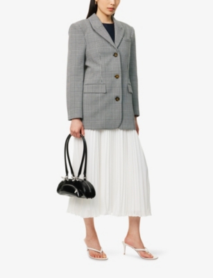 SELF-PORTRAIT WOMENS BLACK AND WHITE CHECK-PRINT PEAK-LAPELS STRETCH-WOVEN BLAZER 