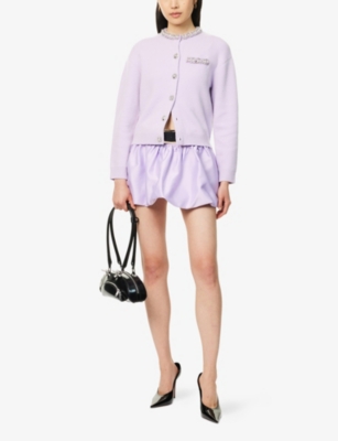 Round-Neck Crystal-Embellished Knit Cardigan
