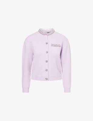 Round-Neck Crystal-Embellished Knit Cardigan