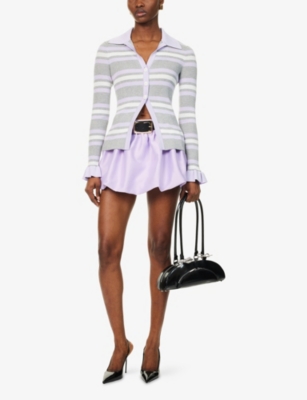 Self-portrait Self Portrait Women Grey Ribbed Knit Striped Cardigan In Multi