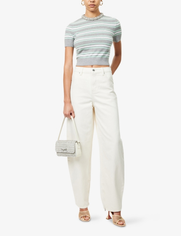 Crystal-Trim Stripe Wool-Blend Knitted Top