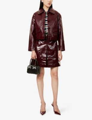 Self-portrait Belted Patent Leather Miniskirt In Red