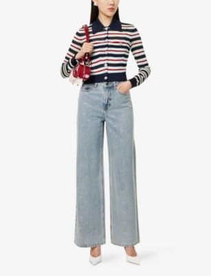 Self-portrait Light Blue Diamante Bow Jeans In Blue