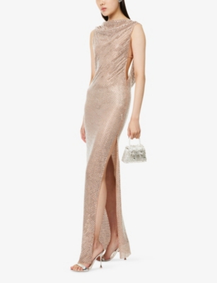 SELF-PORTRAIT: Rhinestone Sleeveless Stretch-Woven Maxi Dress