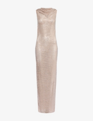 SELF-PORTRAIT: Rhinestone Sleeveless Stretch-Woven Maxi Dress