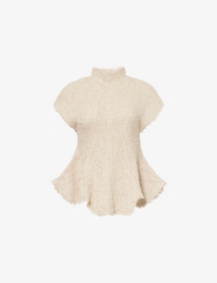 Shop Khaite Womens Flax Gilles Flared Knitted Top Xs
