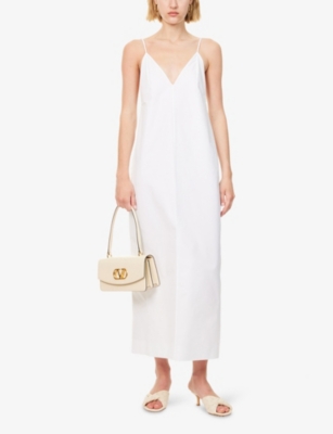 Shop Khaite Womens Chalk Tulula Shoulder-straps Cotton-poplin Maxi Dress