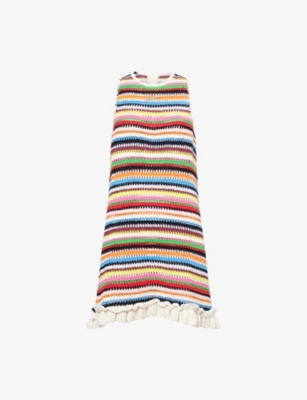 GANNI: Crochet Sleeveless Cotton Mini Dress