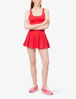 The Couture Club Womens Red Sculpting Pleated Stretch-woven Mini Skort