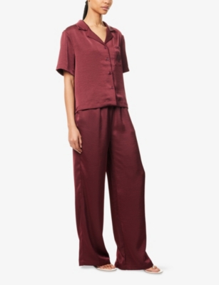 The Couture Club Womens Burgundy Emblem Straight-leg Mid-rise Satin Trousers