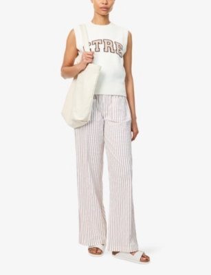 The Couture Club Womens Burgundy Stripe-print Straight-leg Mid-rise Cotton-blend Trousers