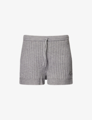 The Couture Club Womens Grey Marl Emblem-appliqué Ribbed Knit Shorts