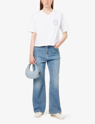 The Couture Club Womens White Palm V-veck Cotton T-shirt