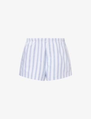 The Couture Club Womens Blue Stripe-print Double-waistband Cotton-blend Shorts