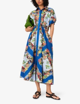 MAJE: Floral-Print Puff-Sleeve Cotton Maxi Dress