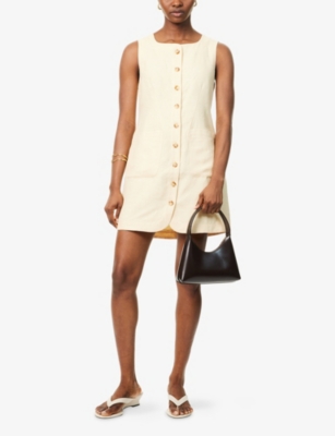 POSSE WOMENS DUSTY CITRON EMMA BUTTON-DOWN LINEN MINI DRESS 