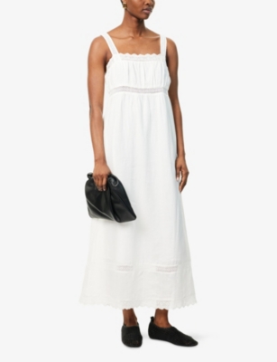 POSSE WOMENS VINTAGE WHITE GRACE LACE-TRIM SHIFT RAMIE MIDI DRESS XS 