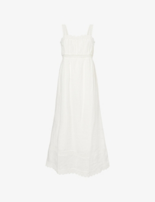Posse Womens Vintage White Grace Lace-trim Shift Ramie Midi Dress