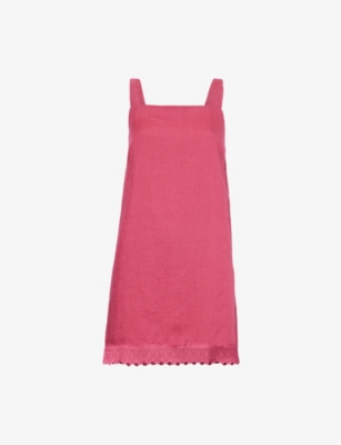 Posse Womens Grace Broderie-trim Ramie Mini Dress Dragon Fruit Xs