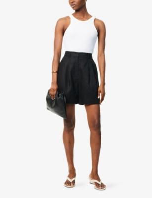 POSSE WOMENS POSSE MARCHELLO PLEAT-FRONT LINEN SHORTS 