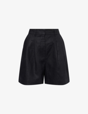 Posse Womens Black Marchello Pleat-front Linen Shorts