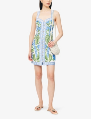 FARM RIO: Tropicance Shoulder-Straps Linen Mini Dress