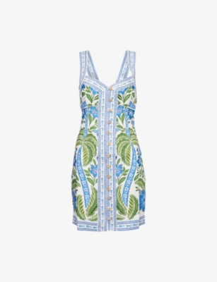 FARM RIO: Tropicance Shoulder-Straps Linen Mini Dress