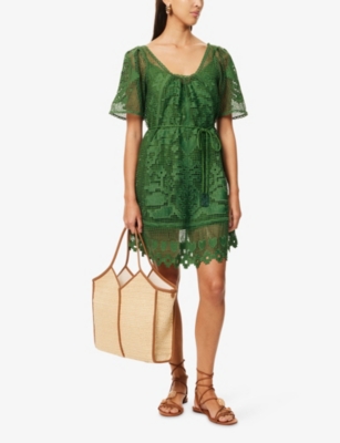 FARM RIO: Pineapple Guipure Short-Sleeves Woven Mini Dress