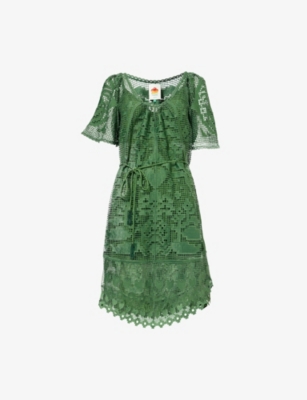 FARM RIO: Pineapple Guipure Short-Sleeves Woven Mini Dress
