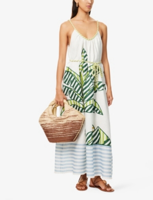 Shop Farm Rio Womens Off-white Banana Tree Shoulder-straps Linen Maxi Dress Xs