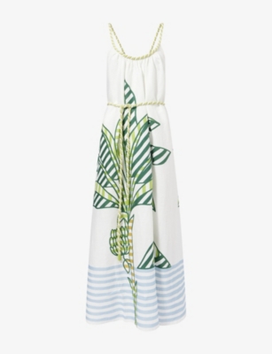 Shop Farm Rio Womens Off-white Banana Tree Shoulder-straps Linen Maxi Dress Xs