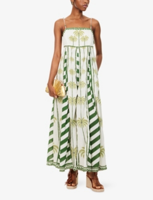 Farm Rio Womens Milani Off-white Milani Coco-palm Print Cotton Maxi Dress In Multi