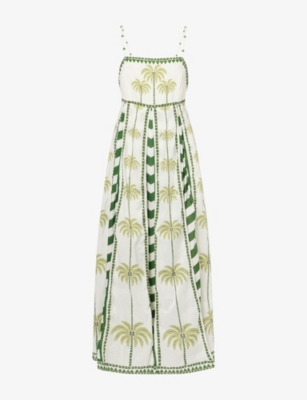 Farm Rio Womens Milani Off-white Milani Coco-palm Print Cotton Maxi Dress In Multi