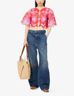 FARM RIO: Porcelain Garden Crop Linen Blouse