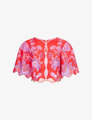 FARM RIO: Porcelain Garden Crop Linen Blouse