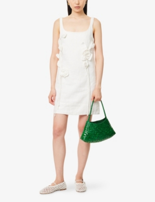 FARM RIO: Embellished Shoulder-Straps Linen Mini Dress
